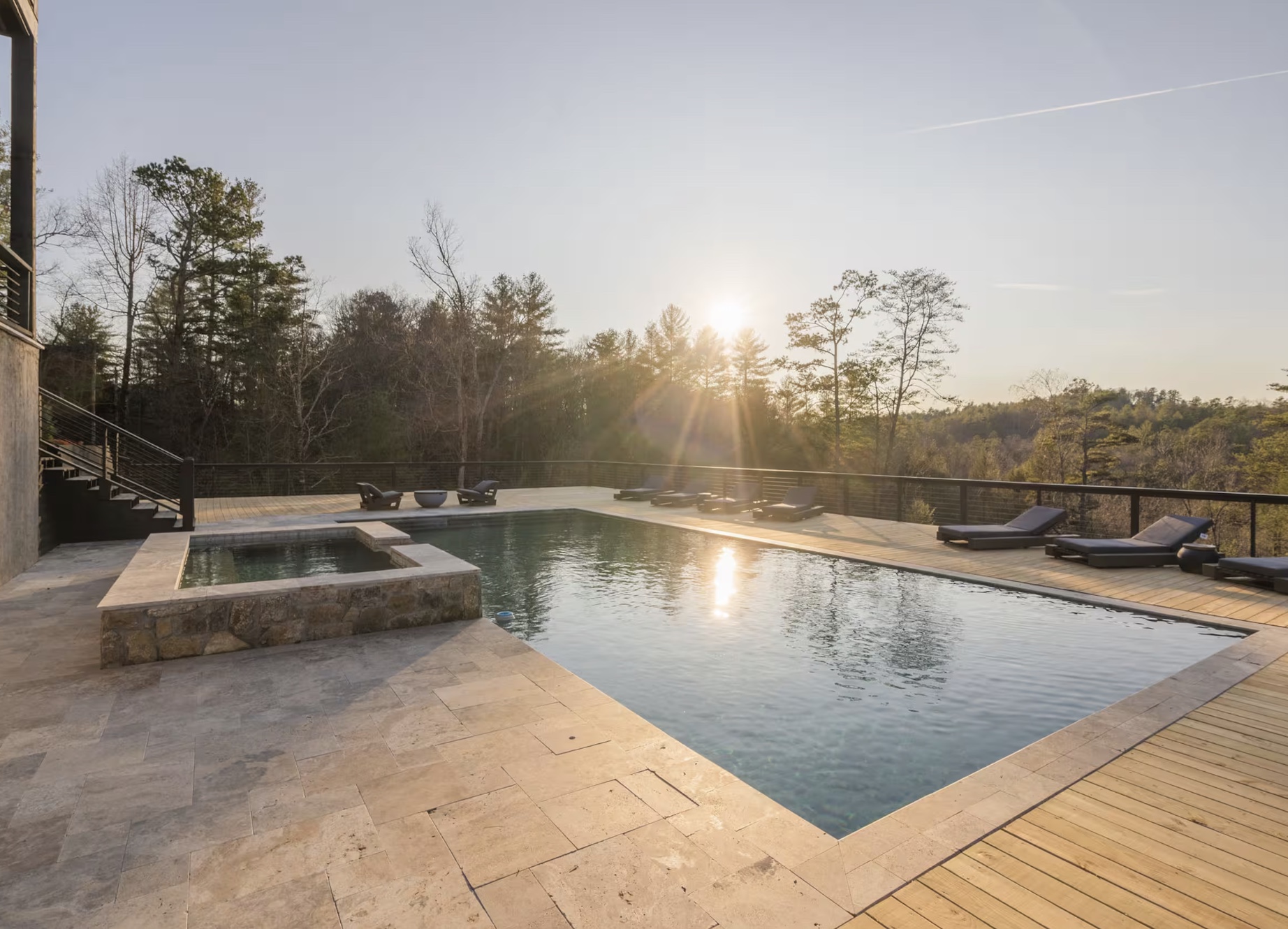 The retreat pool in golden evening light
